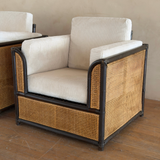 Pair of Vintage French Natural Wicker and Ebony Chairs
