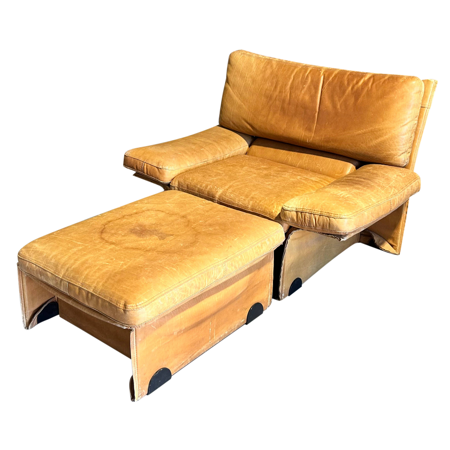 Leather Lounge + Ottoman by Titiana Ammannati & Giampiero Vitelli, 1970s