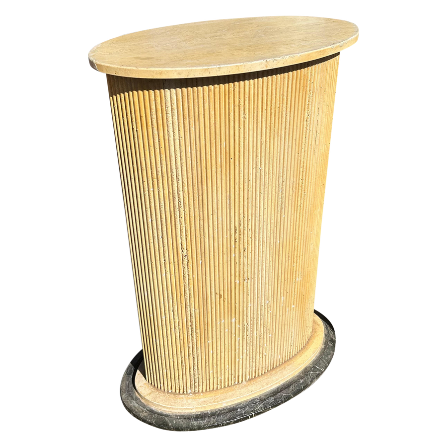 Italian Ribbed Travertine Oval Pedestal