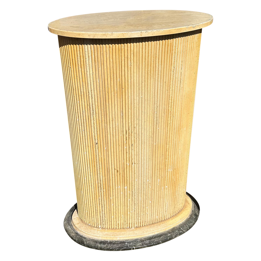 Italian Ribbed Travertine Oval Pedestal