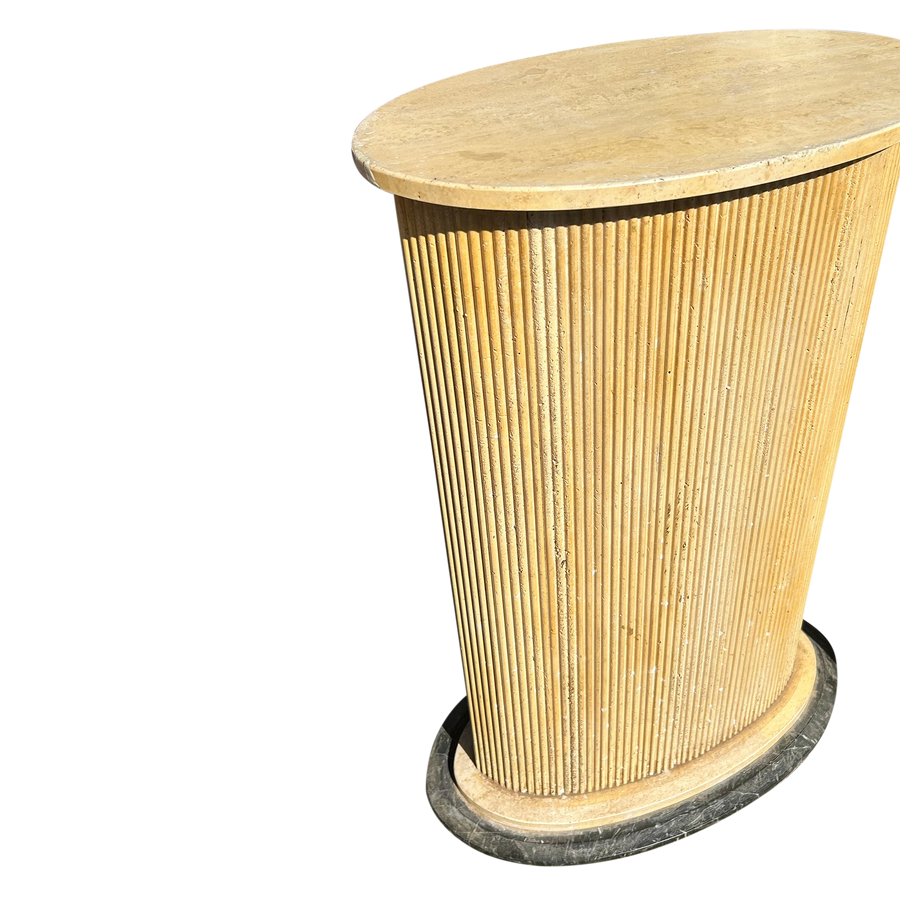 Italian Ribbed Travertine Oval Pedestal