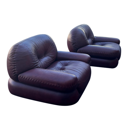 Pair of Merlot Top Stitch Chunky Chairs by Mobil Girgi