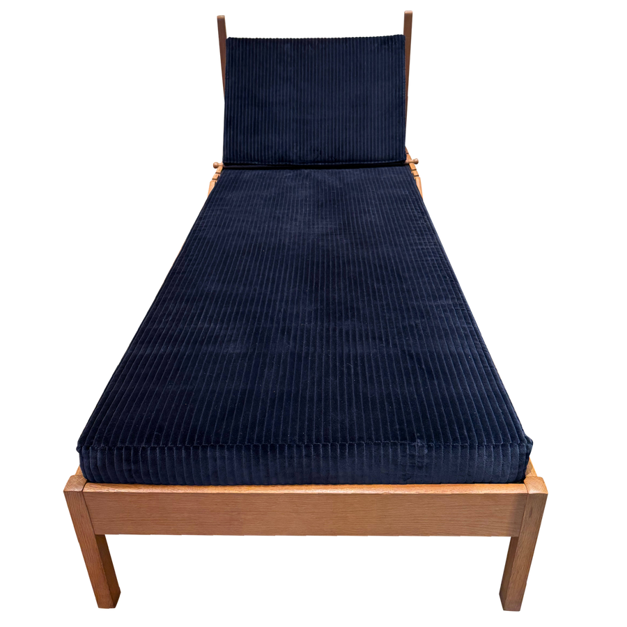 Midnight Blue Corduroy Oak Frame Daybed