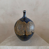 Cobalt and Tan Studio Pottery Vase with "Love" Script