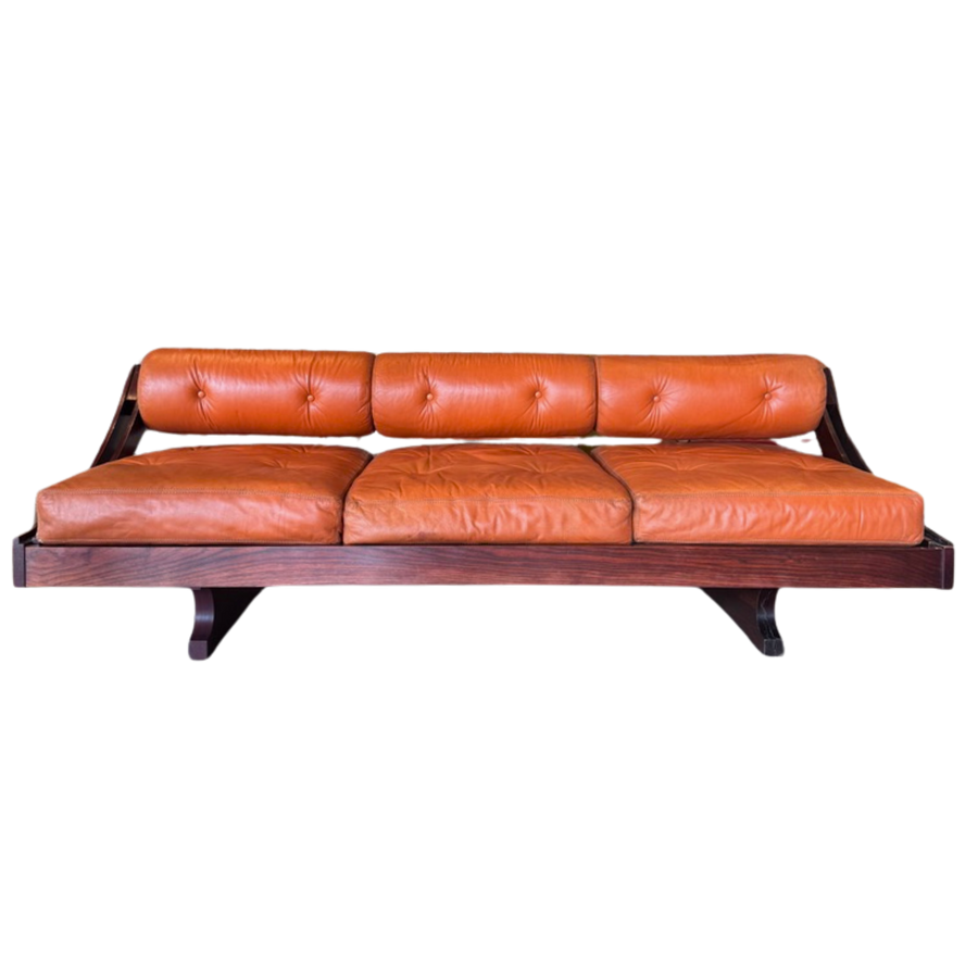 Burnt Orange Leather Daybed Sofa 'GS 195' by Gianni Songia for Sormani, 1960s
