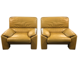 Pair of Busnelli Camel Leather Lounge Chairs, 1980s