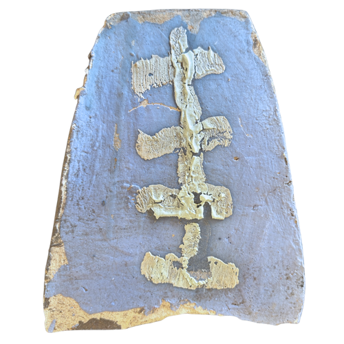 Brutalist Periwinkle and Cream Ceramic Wall Hanging