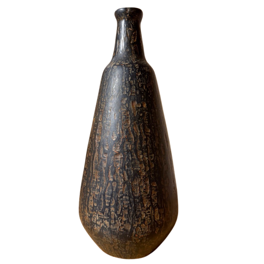 Tall Textured Studio Vase in Charcoal and Bronze Glaze