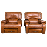 Pair of Saddle Buckle Leather Club Chairs