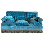 Antique Teal Fringed Sofa