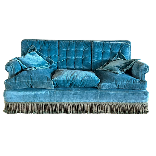 Antique Teal Fringed Sofa