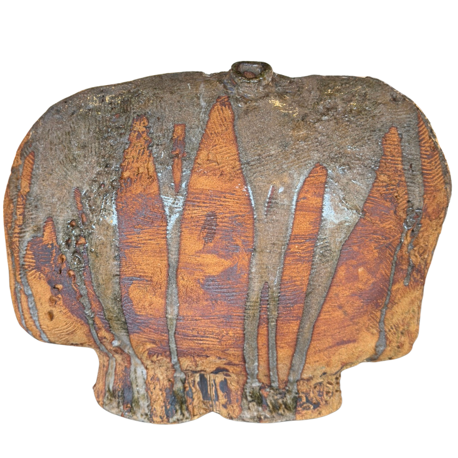 Organic Form Stoneware Vessel with Textured Ash Glaze