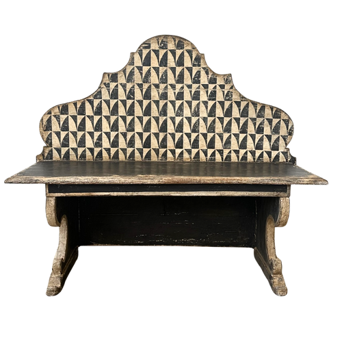 Painted Geometric Back Bench with Scroll Detail