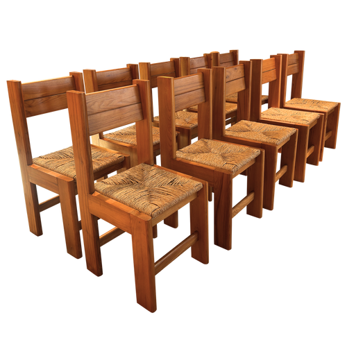 Set of 10 Rush Seat Oak Frame Dining Chairs