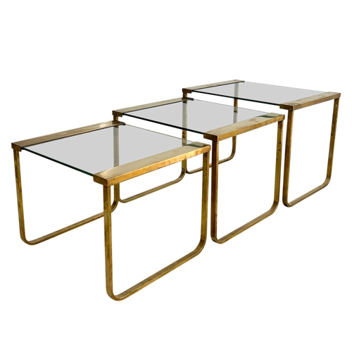 Trio of Nesting Brass Edged End Tables