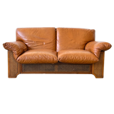 Toffee Leather and Woven Cane Loveseat