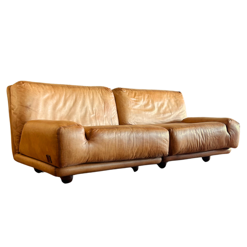 Vintage Italian Leather Two Piece Loveseat