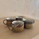 Vintage Geometric Pattern Stoneware Mugs – Set of 4