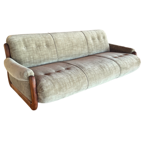 Vintage Sage Green Spanish Oak Framed Sofa, 1960s