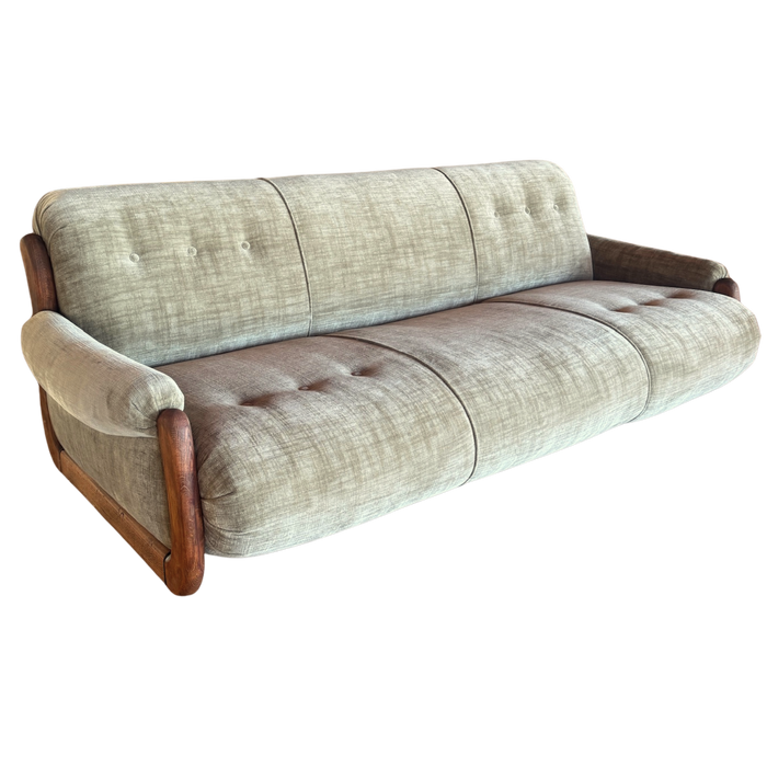 Vintage Sage Green Spanish Oak Framed Sofa, 1960s