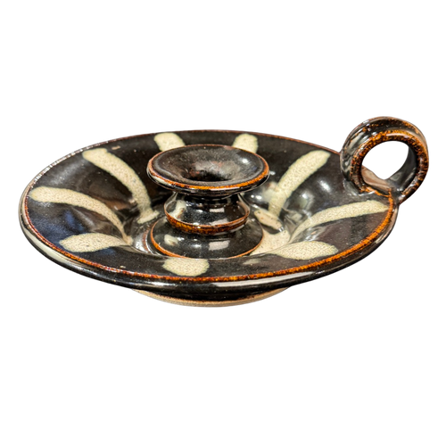 Black and White Striped Ceramic Candle Holder