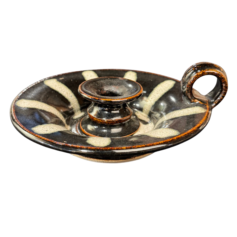 Black and White Striped Ceramic Candle Holder