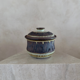 Two Tone Etched Studio Pottery Lidded Vessel