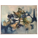 Vintage Abstract Blue Toned Floral Artwork