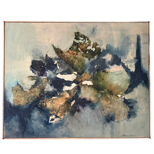 Vintage Abstract Blue Toned Floral Artwork