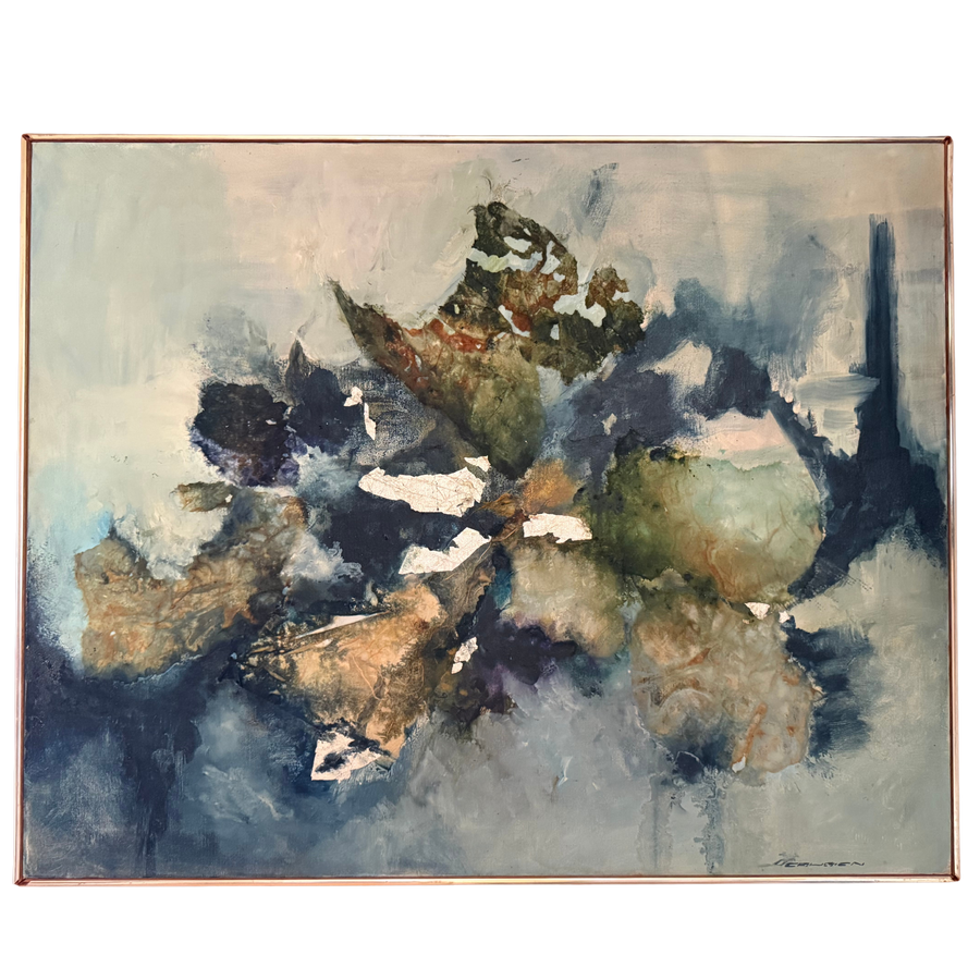 Vintage Abstract Blue Toned Floral Artwork