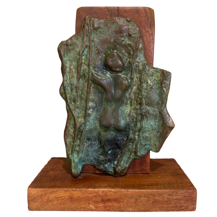 Patinated Bronze Female Relief on Wood