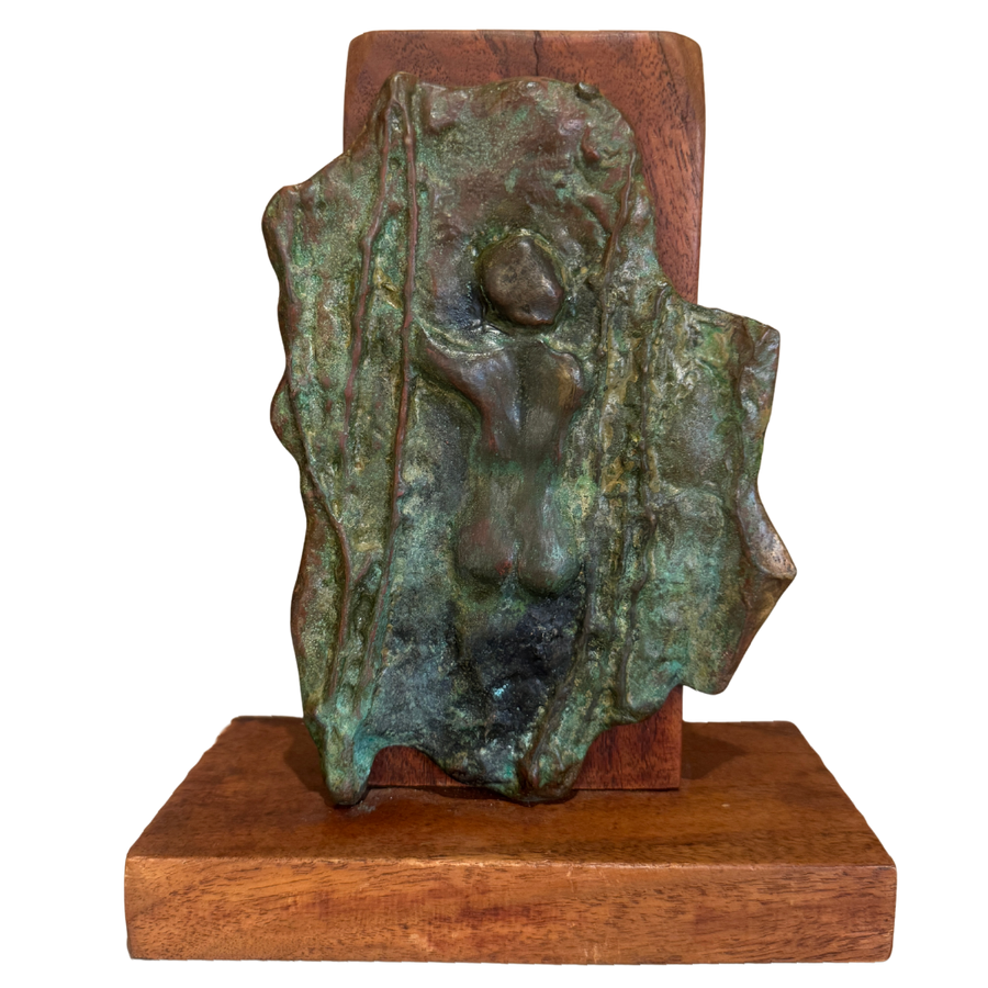 Patinated Bronze Female Relief on Wood
