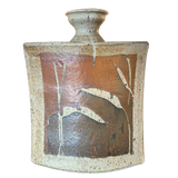 Large Square Ceramic Vase with Abstract Leaf Motif
