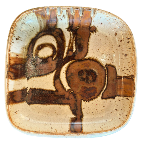 Square Stoneware Tray with Abstract Glaze