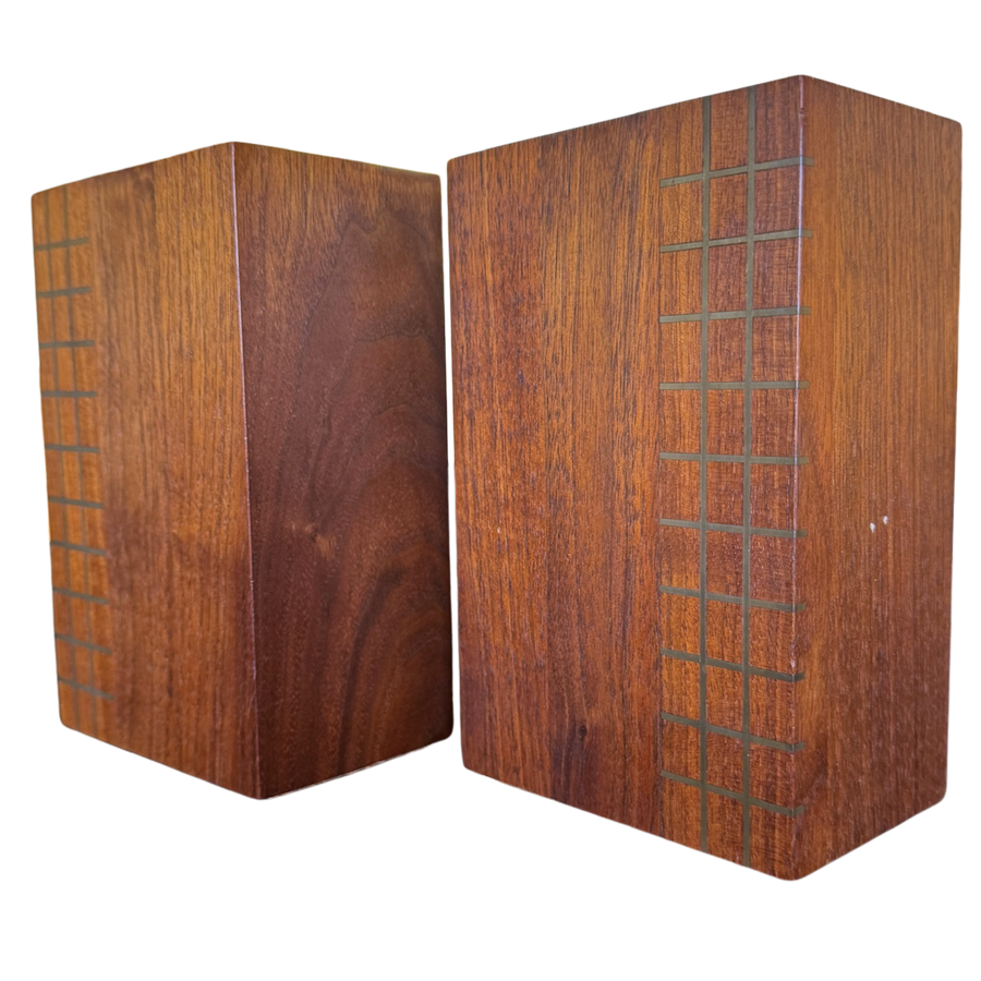 Pair of Wood Grid Pattern Bookends