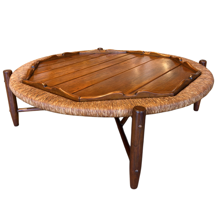Round Walnut Coffee Table with Woven Edge