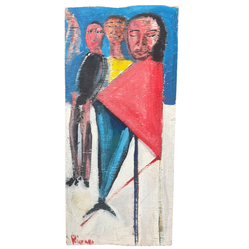 Vintage Figurative Art in Red and Blue