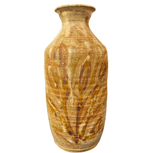 Textured Ceramic Vessel with Leaf Motif