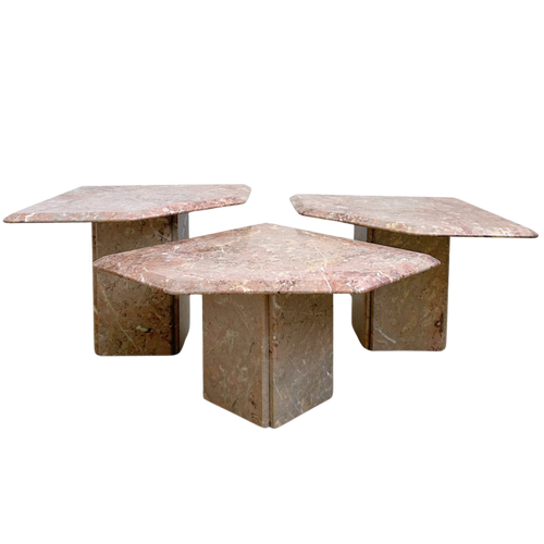 Trio of Dusty Rose French Marble Tables
