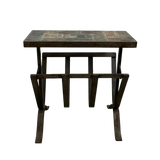 Iron Tile Top Magazine Rack End Table by Jacques Adnet