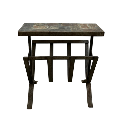 Iron Tile Top Magazine Rack End Table by Jacques Adnet