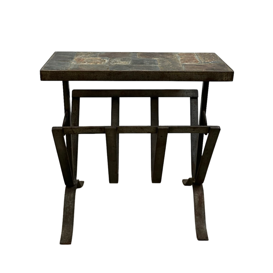 Iron Tile Top Magazine Rack End Table by Jacques Adnet