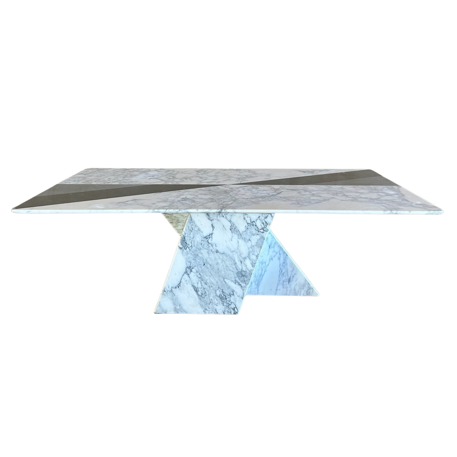 Sculptural Marble and Stone Inlay Coffee Table