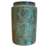 Green Studio Ceramic Vase with Abstract Relief