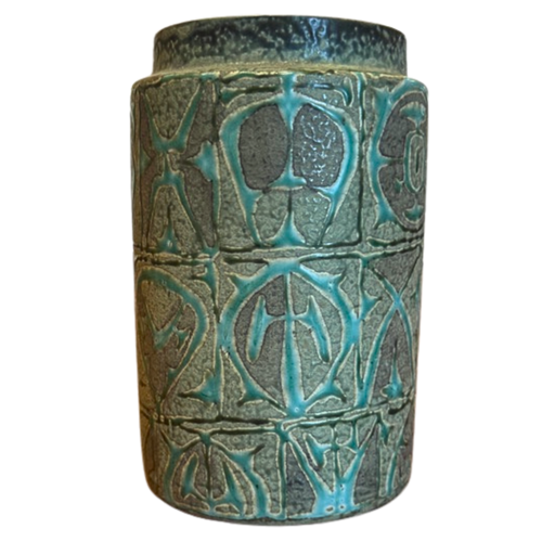 Green Studio Ceramic Vase with Abstract Relief
