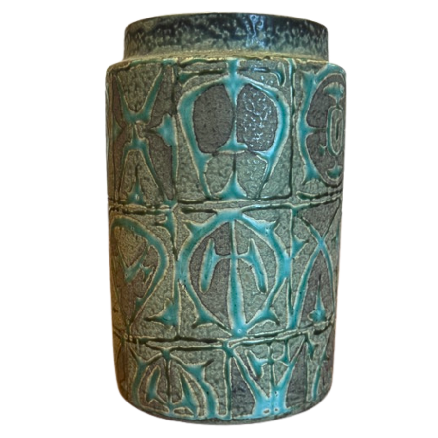 Green Studio Ceramic Vase with Abstract Relief