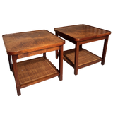 Pair of Walnut and Cane Tiered Side Tables by Jack Cartwright, 1960s