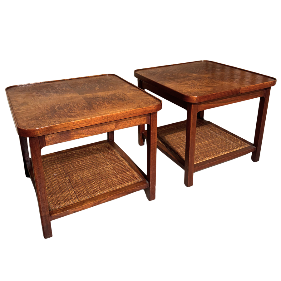 Pair of Walnut and Cane Tiered Side Tables by Jack Cartwright, 1960s