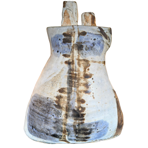Large Studio Pottery Vessel with Blue and Earth Toned Accents