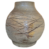 Muted Blue Grey Studio Vessel with Carved Detail